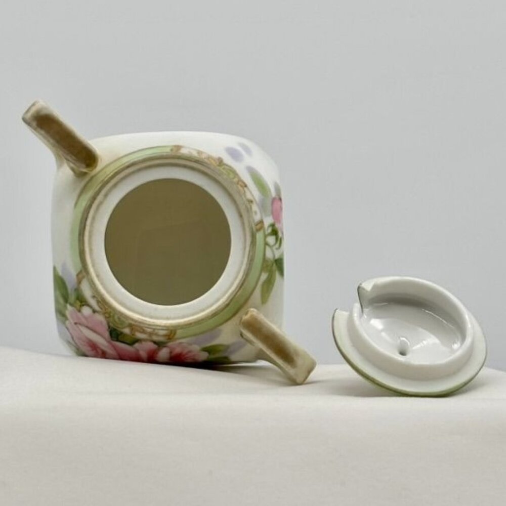 Antique Nippon Hand Painted Double-Handled Small Sugar Bowl With Lid Pink Roses~ - Picture 11 of 14